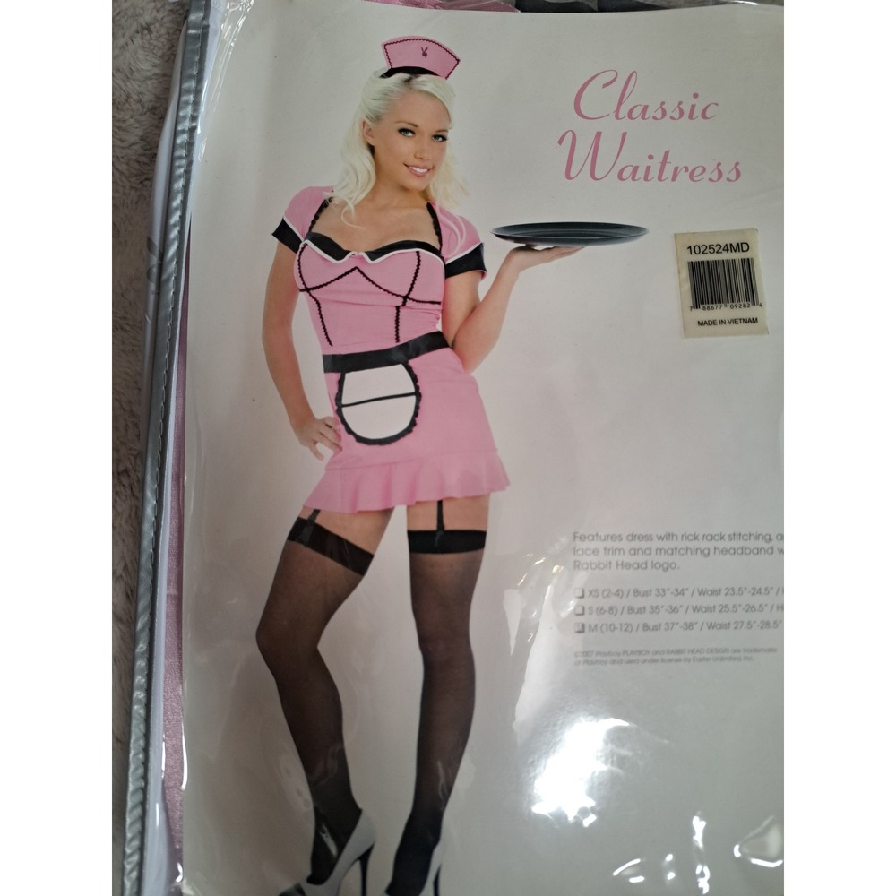 Playboy Classic Kendra Waitress Pink 3pc Halloween Costume Womens Size Medium